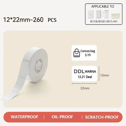 Niimbot D11/D110/D101 Thermal Label Rolls – White Self-Adhesive Stickers