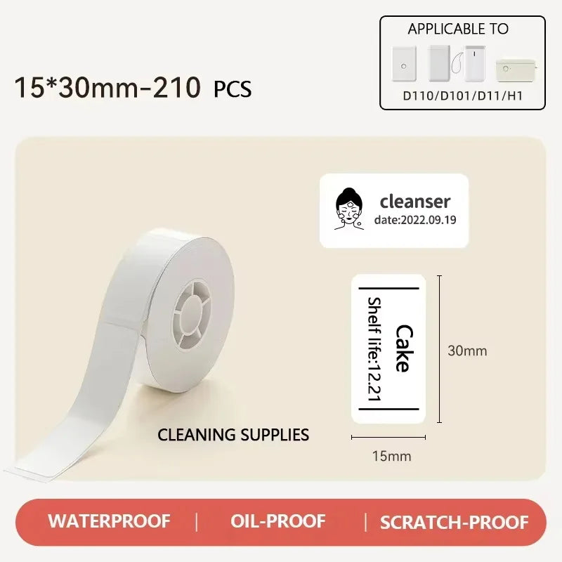 Niimbot D11/D110/D101 Thermal Label Rolls – White Self-Adhesive Stickers