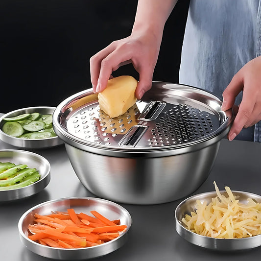 3-Piece Stainless Steel Multifunctional Strainer and Mixing Bowl Set