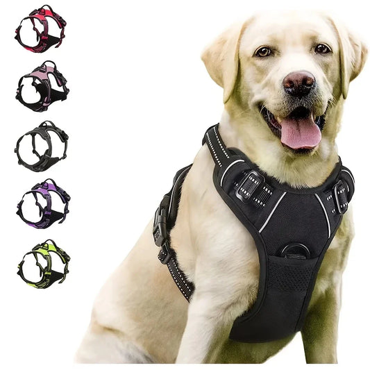 Dog Harness Front Clip Heavy Duty Reflective Easy Control Handle for Large Dog Walking