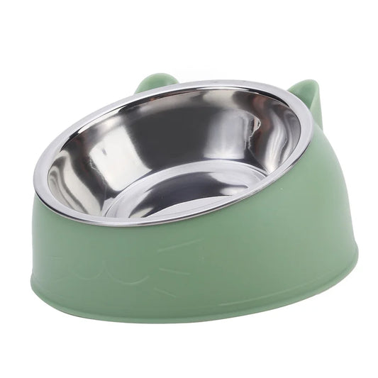 Creative Inclined Kitten Puppy Food Feeding Bowls Stainless Steel