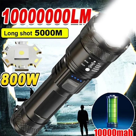 High Power LED Flashlight 2000LM – Tactical Torch with Display Light & USB Rechargeable