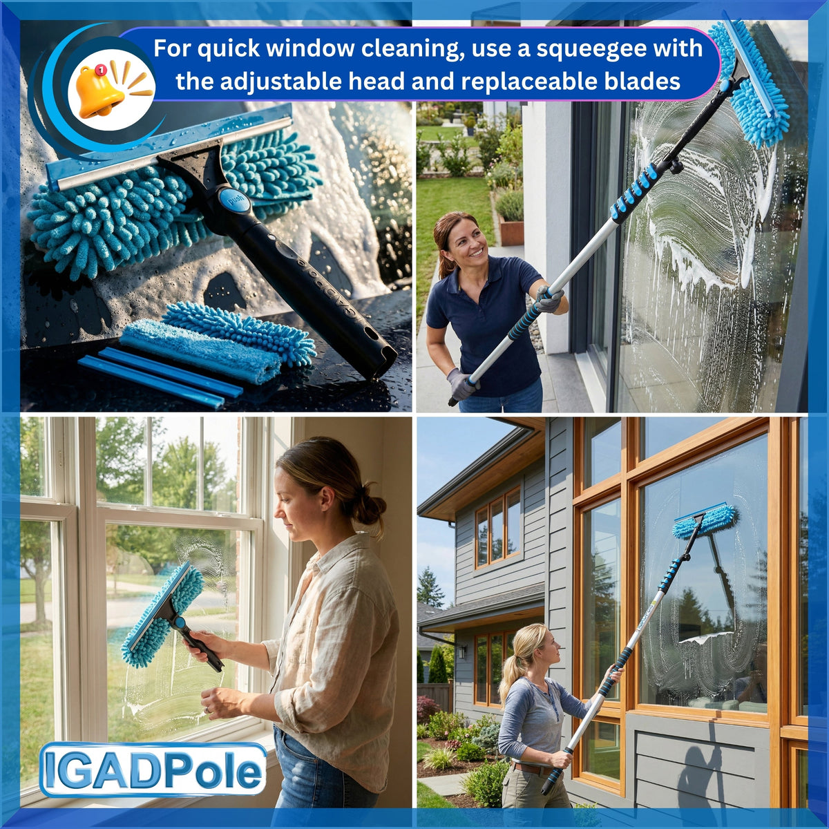 IGADPole Window Cleaning Accessories Kit – Brush, Squeegee & Duster (No Pole)
