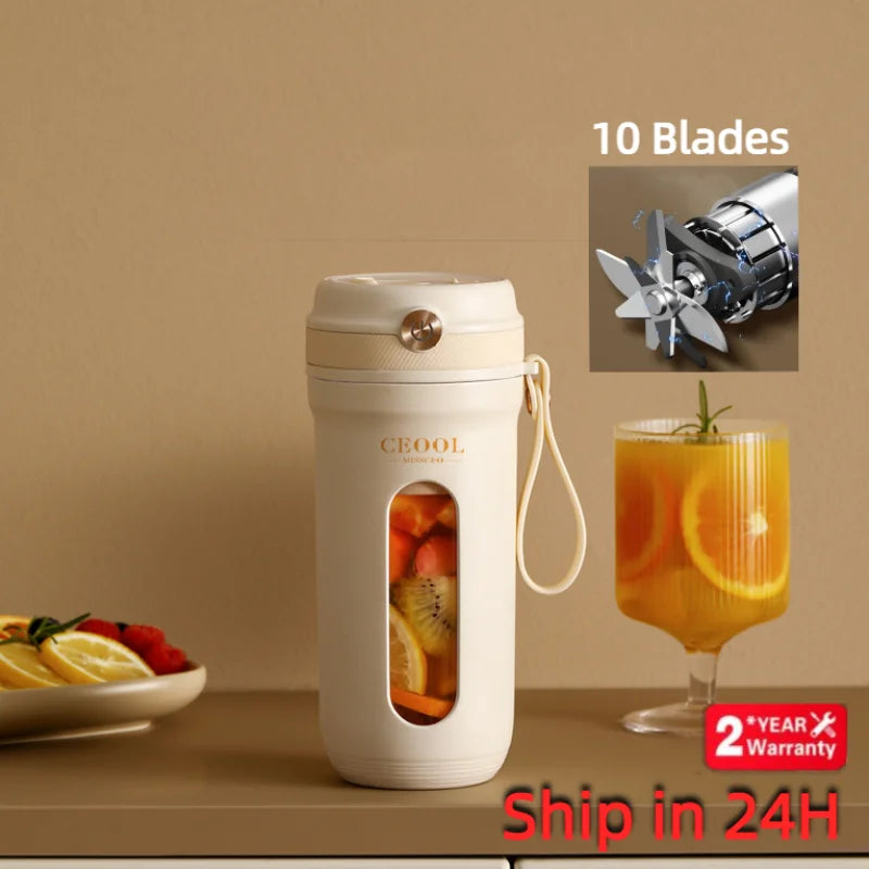4/10 Blades Electric Portable Blender 350ML Juicer Fruit Mixers USB Rechargeable