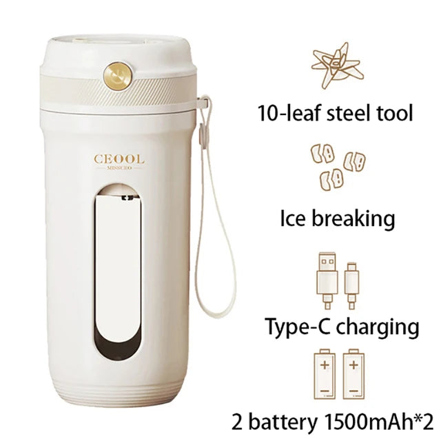 4/10 Blades Electric Portable Blender 350ML Juicer Fruit Mixers USB Rechargeable