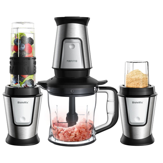 BioloMix 700W 3-in-1 Portable Food Processor – Juicer, Blender, Chopper & Grinder for All-in-One Kitchen Convenience