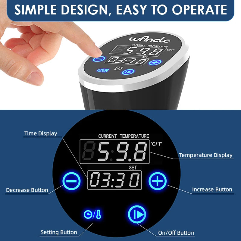 1100W IPX7 Waterproof Vacuum Cooker with Digital Display
