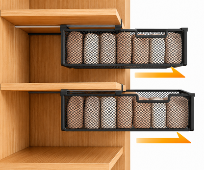 Pull-Out Under-Shelf Storage Basket – Black Metal Mesh Organiser