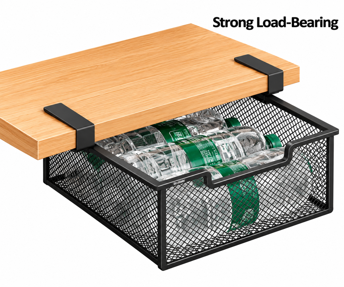 Pull-Out Under-Shelf Storage Basket – Black Metal Mesh Organiser