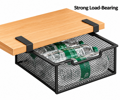 Pull-Out Under-Shelf Storage Basket – Black Metal Mesh Organiser