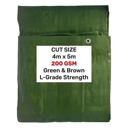 Heavy Duty L-Grade Tarpaulin 4m x 5m (200 GSM) – Green/Brown
