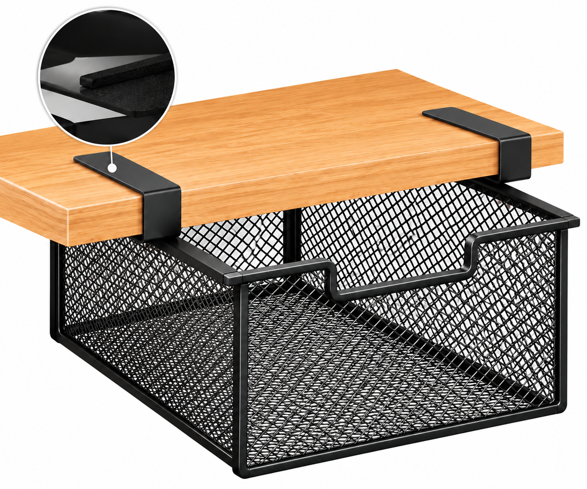 Pull-Out Under-Shelf Storage Basket – Black Metal Mesh Organiser