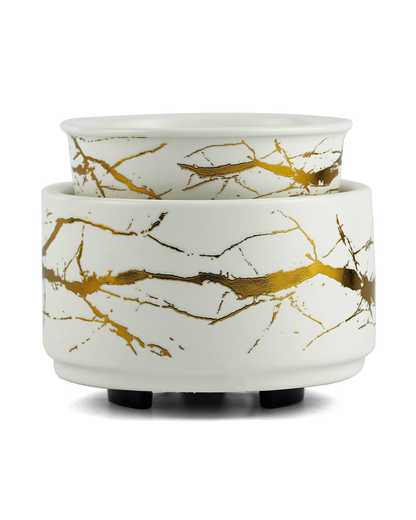 3-in-1 Electric Ceramic Wax Melt Burner – White & Gold