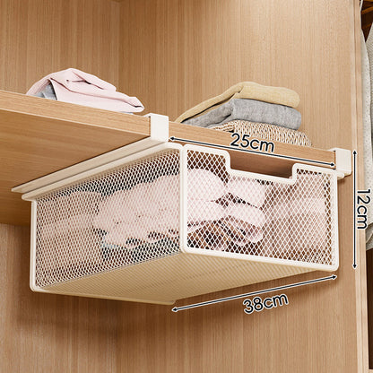 Pull-Out Under-Shelf Storage Basket – White Metal Mesh Organiser