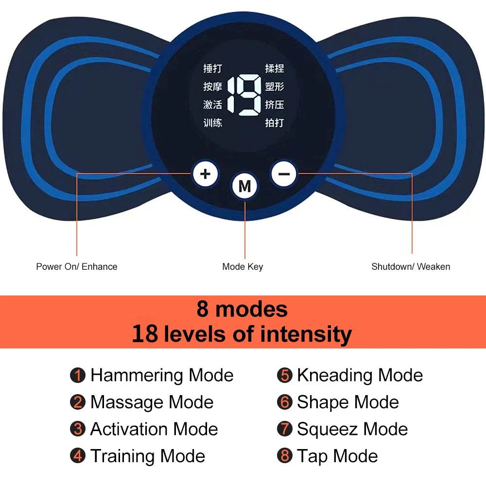 Fitzsi Essentials EMS neck massager patch for pain relief featuring 8 modes and 18 intensity levels