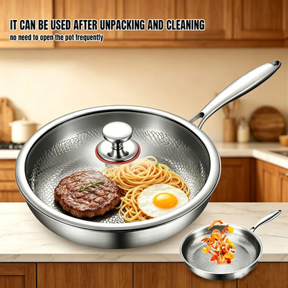 Stainless Steel Hammered Frying Pan with Glass Lid – 26cm, 28cm & 30cm