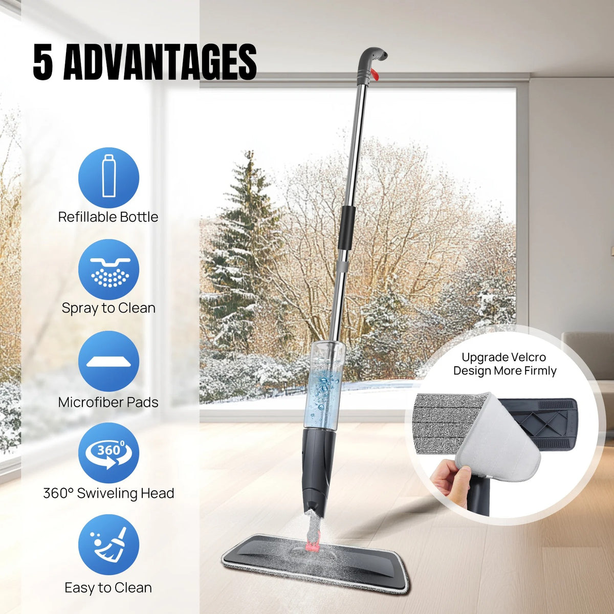700ml Spray Mop with 3 Reusable Microfibre Pads
