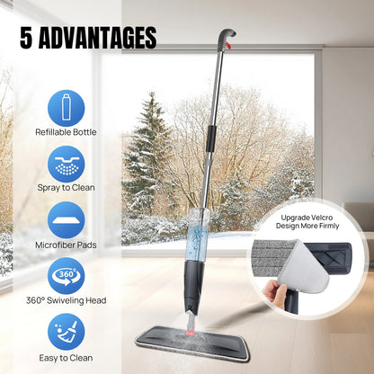 700ml Spray Mop with 3 Reusable Microfibre Pads