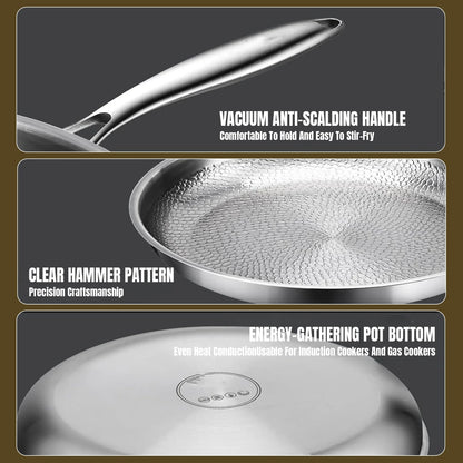 Stainless Steel Hammered Frying Pan with Glass Lid – 26cm, 28cm & 30cm