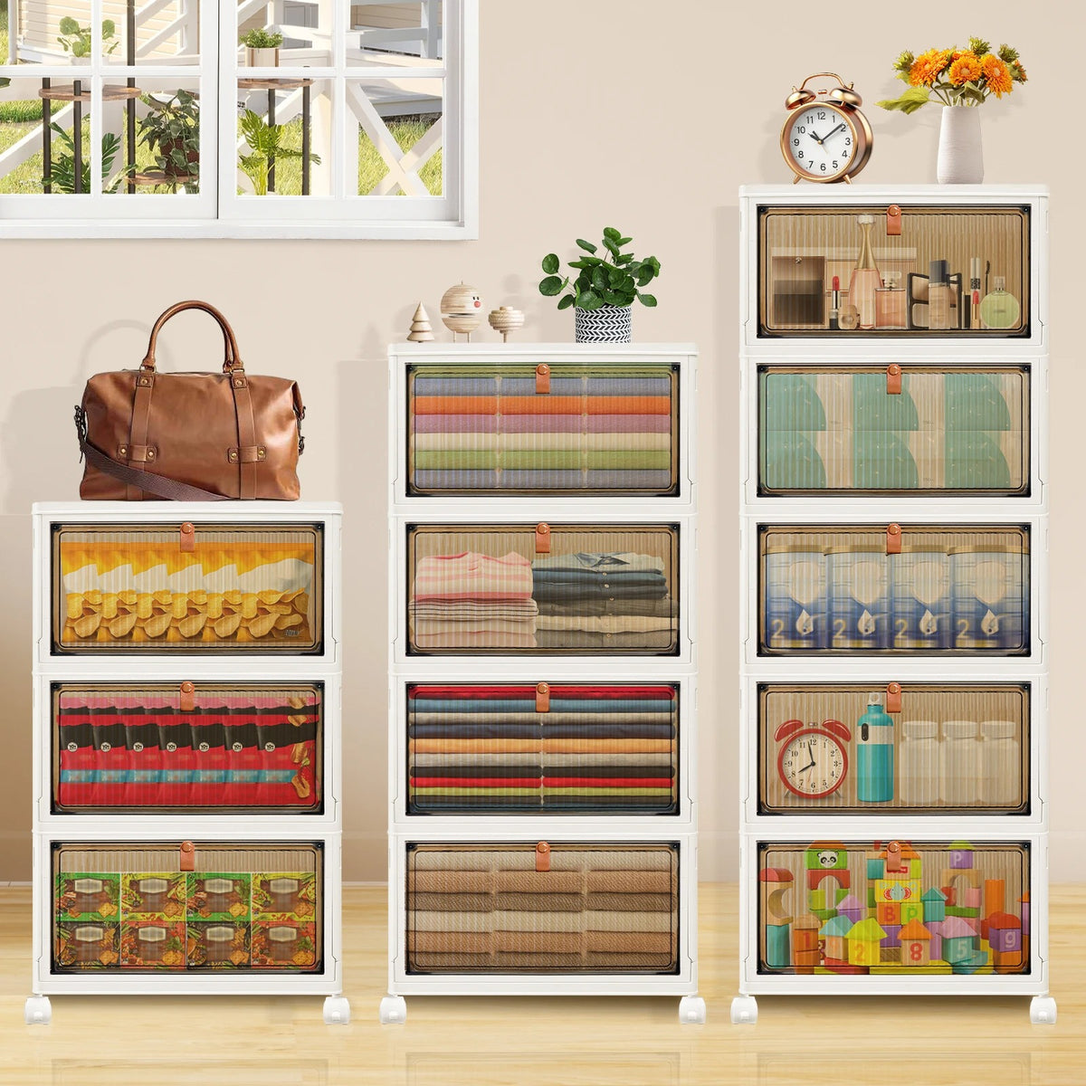 Foldable Storage Cabinet with Wheels – Stackable Organiser