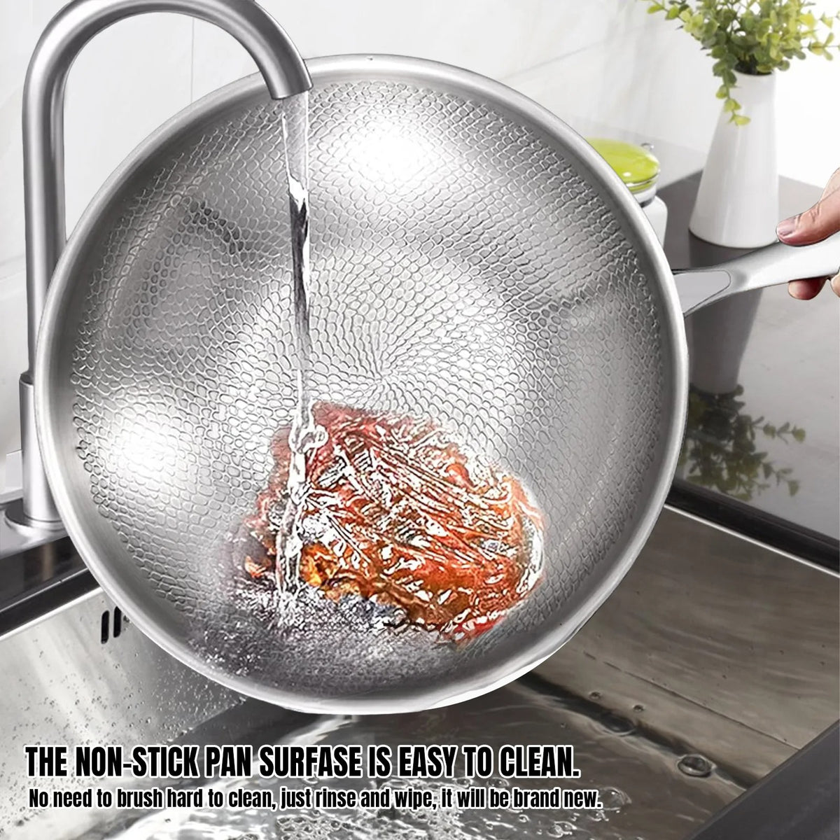 Stainless Steel Hammered Frying Pan with Glass Lid – 26cm, 28cm & 30cm