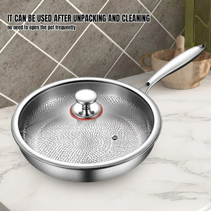 Stainless Steel Hammered Frying Pan with Glass Lid – 26cm, 28cm & 30cm