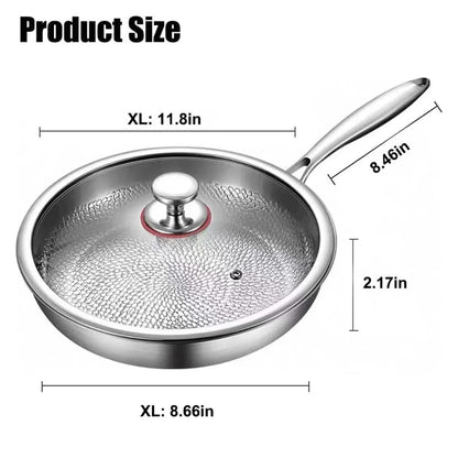 Stainless Steel Hammered Frying Pan with Glass Lid – 26cm, 28cm & 30cm