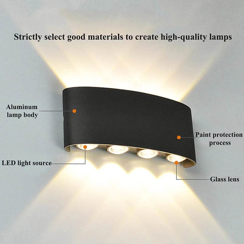 Modern LED wall sconces with aluminum body and glass lens, designed for elegant lighting