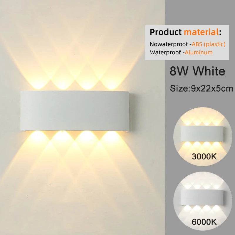 Modern LED wall sconces in white finish, 8W, waterproof design with adjustable color temperature