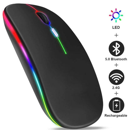 Fitzsi Essentials rechargeable Bluetooth wireless mouse with colorful LED lights and dual connectivity options