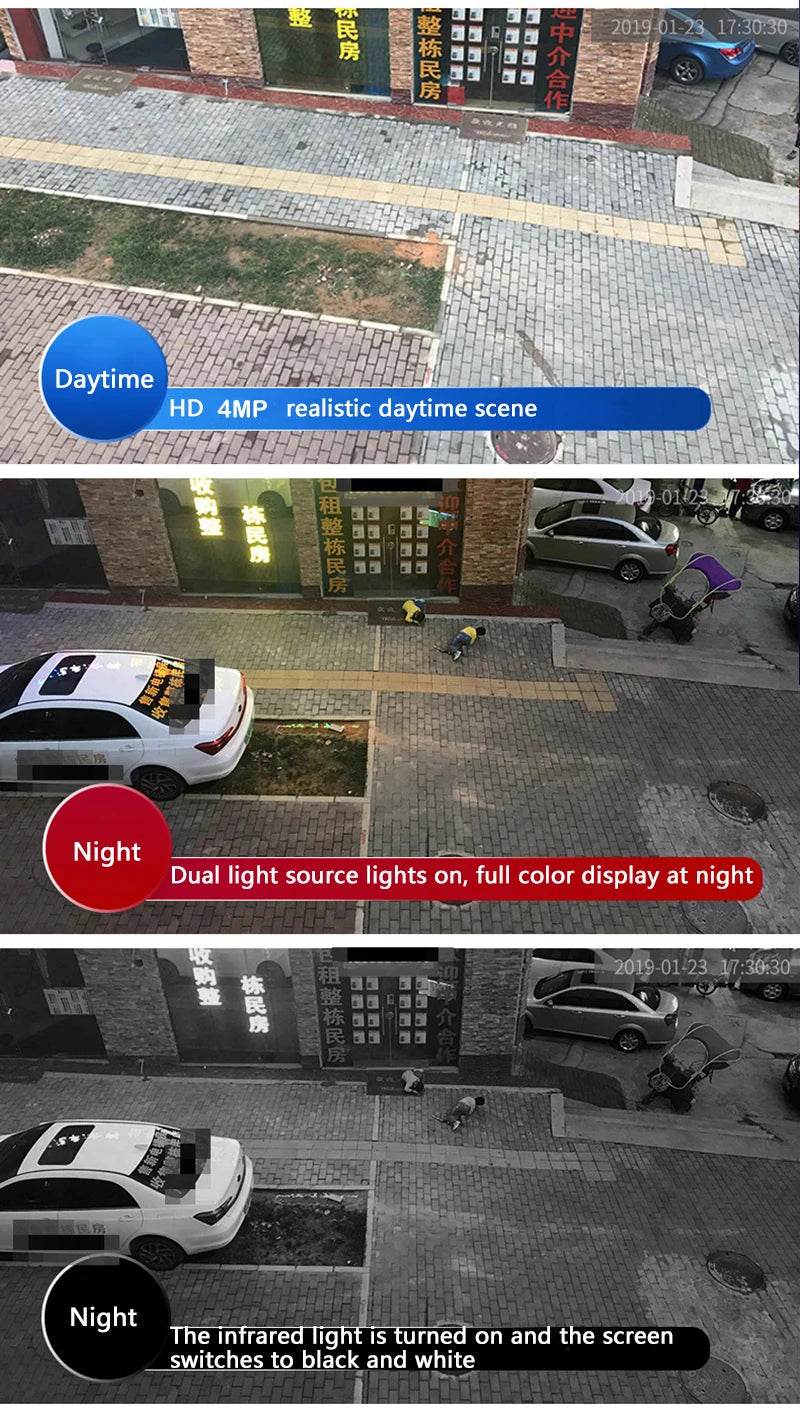 Tuya Smart Outdoor Camera showcasing HD 4MP daytime image and full-color night display features