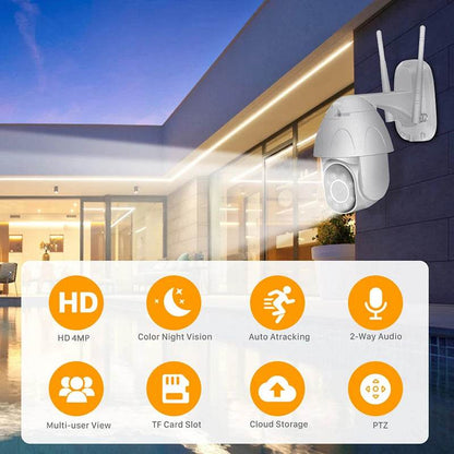 Fitzsi Essentials Tuya Smart Outdoor Camera with HD 4MP, color night vision, and two-way audio features
