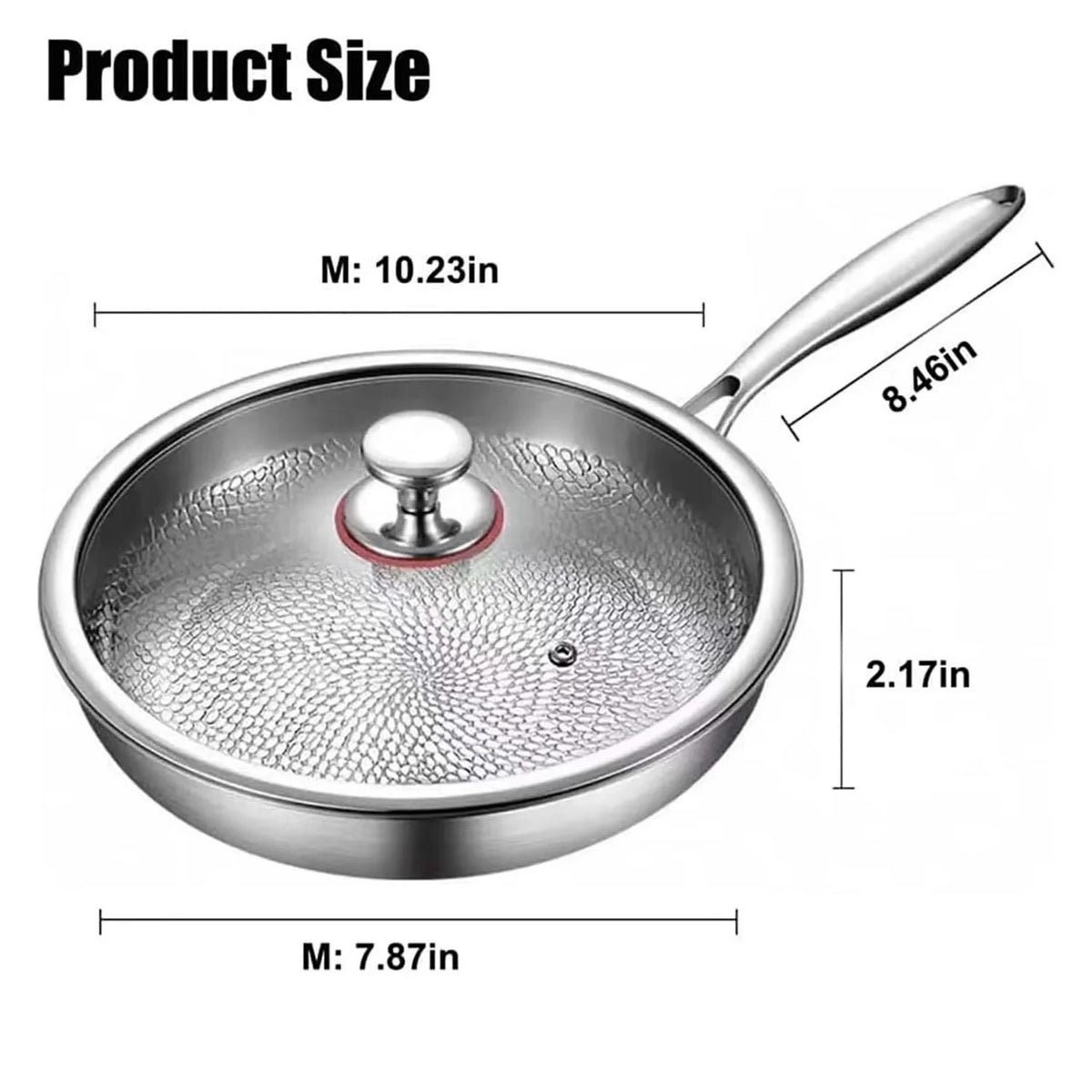 Stainless Steel Hammered Frying Pan with Glass Lid – 26cm, 28cm & 30cm