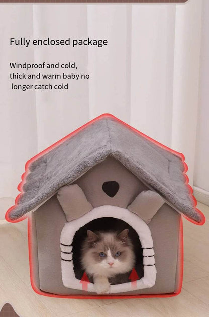 Fitzsi Essentials washable cat and dog bed in a cozy house shape for warmth and comfort